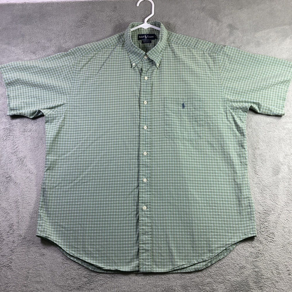 Vintage Ralph Lauren Shirt Men XL Green Plaid Bartlett Preppy SS Button Down